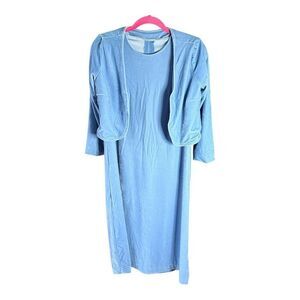 Handmade Blue Velour Sleeveless Dress with Matching Open Jacket | Artisan Vintag
